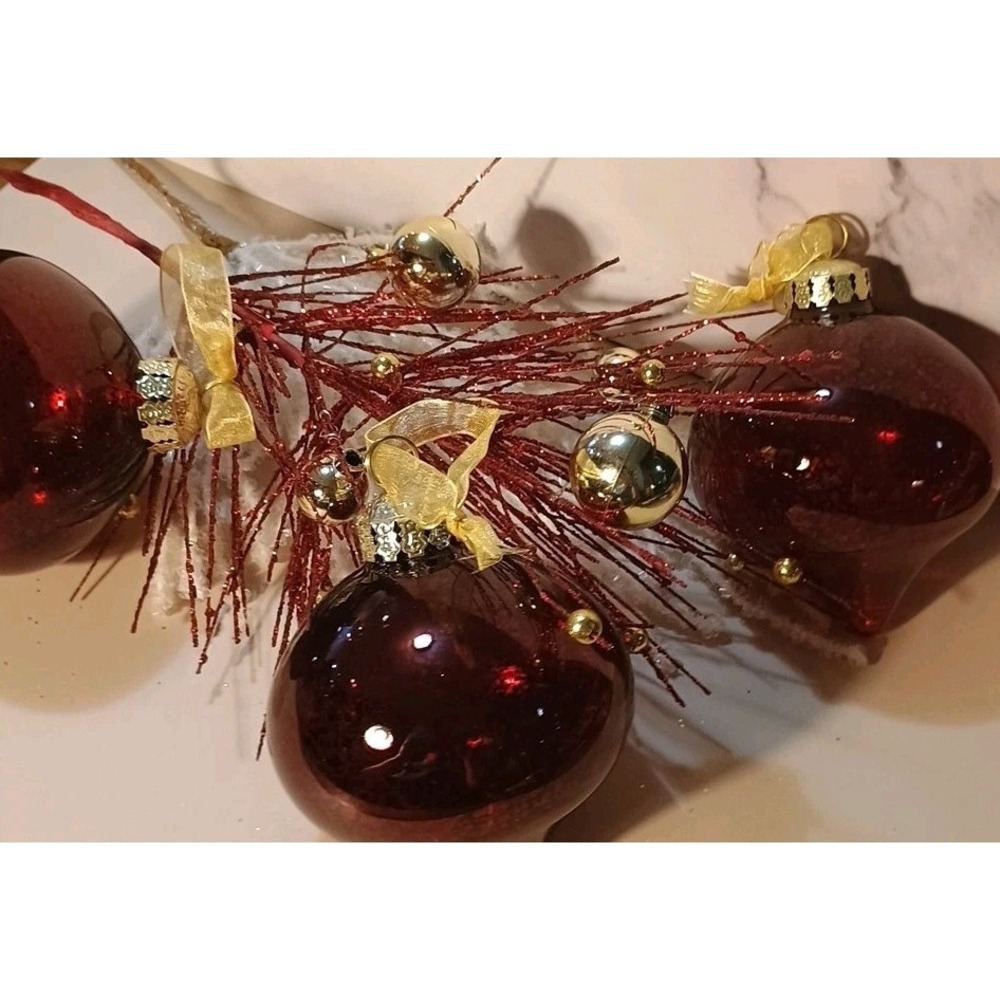 Lot of 3 Frontgate 4" Burgundy Glass‎ Teardrop Christmas Ornaments Tree